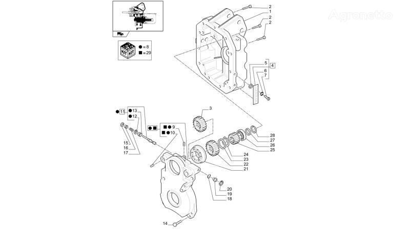 kita transmisijos dalis Pokrywa  87376599 ratinio traktoriaus New Holland T6010