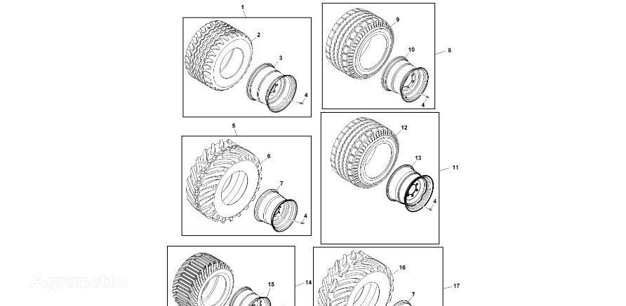 ratas John Deere 960 - Zestaw opony i felgi DC216372 (Rama, pokrywy, różne)